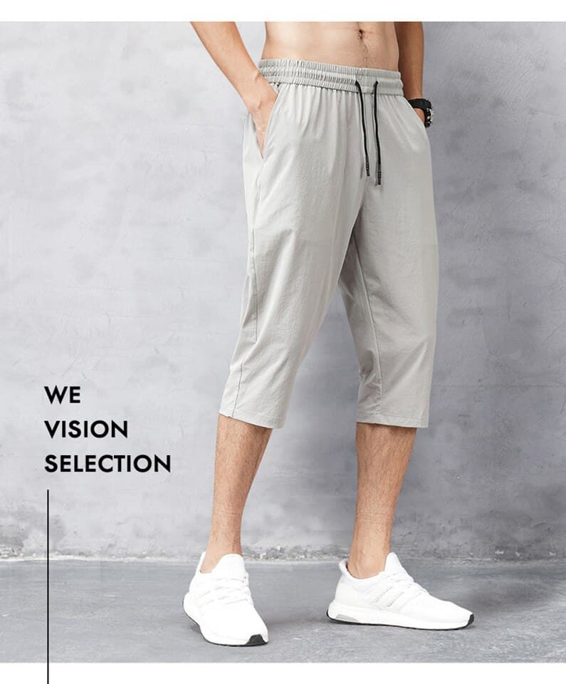 New Men Shorts Summer Breeches Thin Nylon 3/4 Length Trousers Male Bermuda Board Quick Drying Beach Black Men Long Shorts
