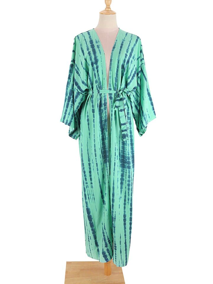 New Bikini Cover Up Tie Dye Printed Swimsuit Cape Bohemian Beach Kimono Dresses Self Belted Bathing Suits