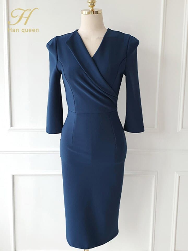 New Summer Elegant Fashion V-Neck Slim Vintage Pencil Dress Women Simple Bodycon Office Dresses Casual Party Vestidos
