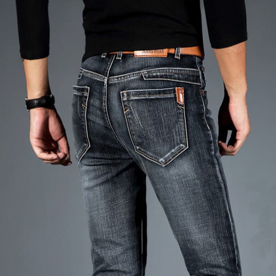 New Men Spring Autumn Smart Elastic Jeans Business Fashion Straight Regular Stretch Denim Trousers Men Jeans 28-40