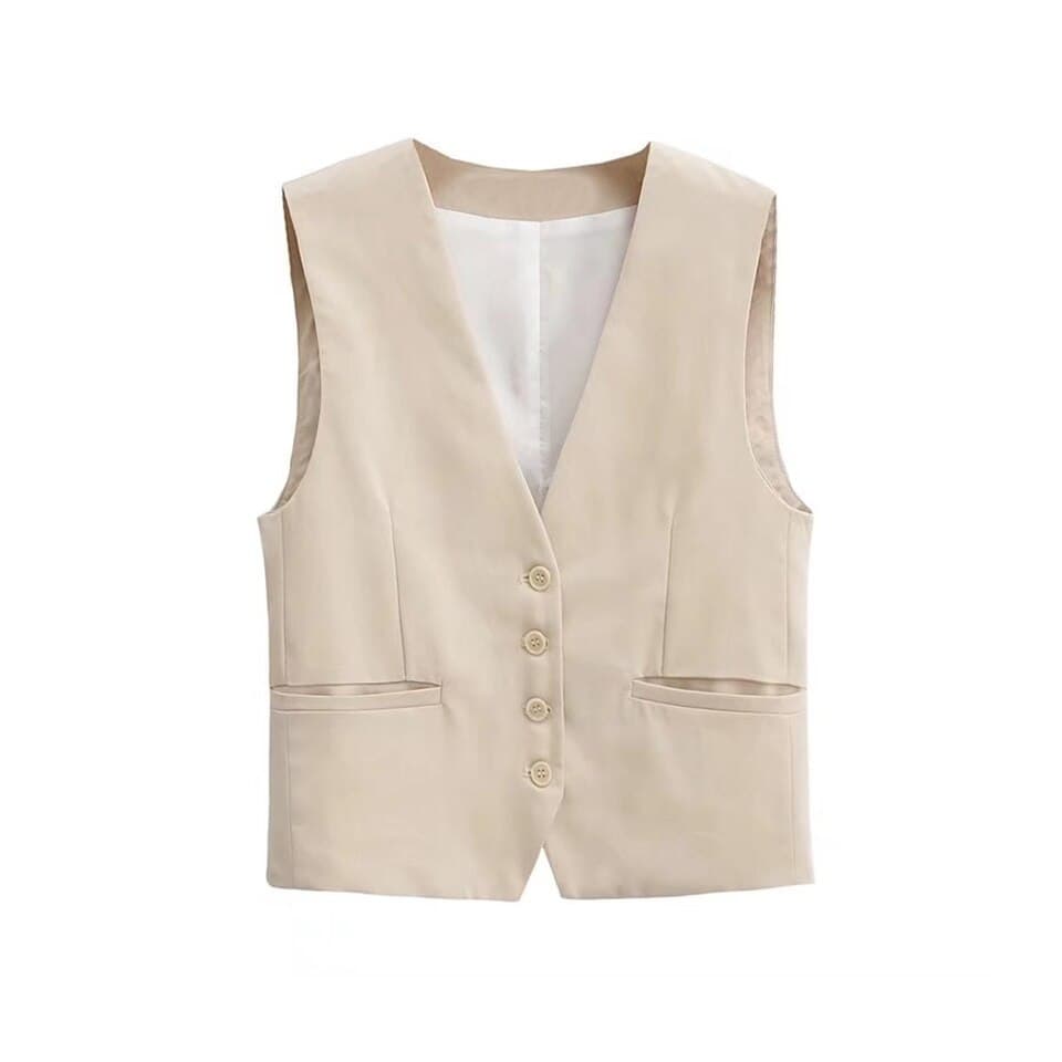 New Women Fashion Front Buttons Cropped Waistcoat Vintage V Neck Sleeveless Female Outerwear Chic Tops