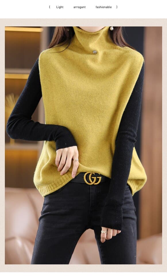 New Cashmere Vest Women High Neck Wool Vest Autumn And Winter Knitted Loose Sleeveless Women Pullover Sweater