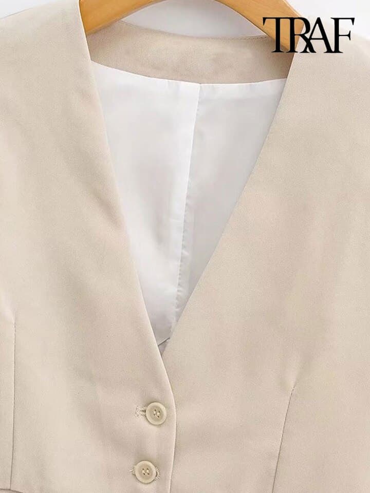 New Women Fashion Front Buttons Cropped Waistcoat Vintage V Neck Sleeveless Female Outerwear Chic Tops
