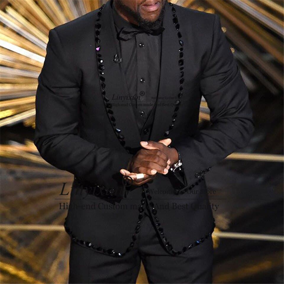 Men Luxury Beaded Black Suits