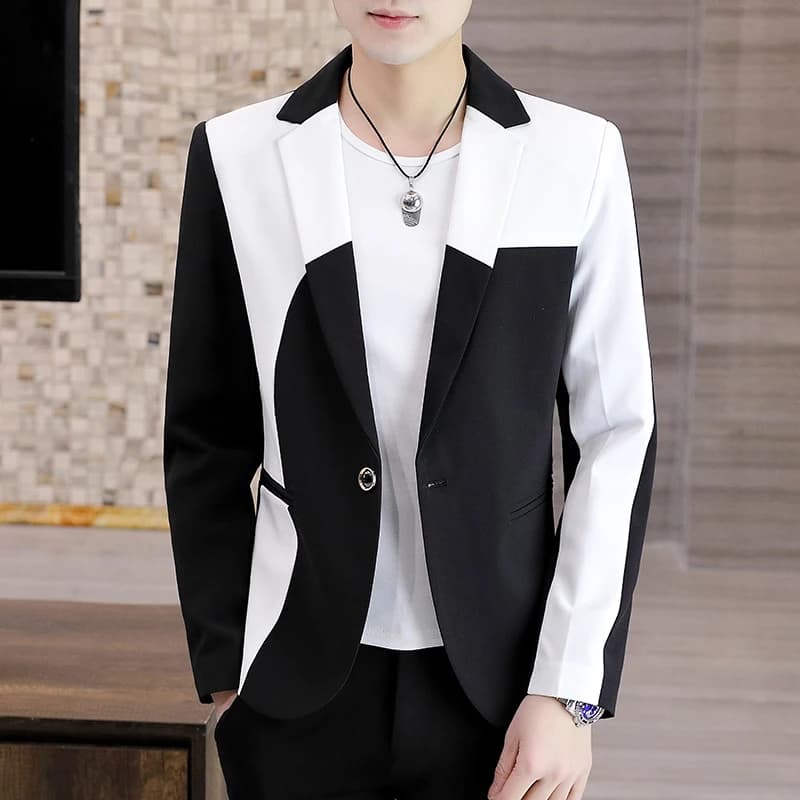 Splicing Men Blazers Slim Fit Business Casual Suit Jacket – view 4