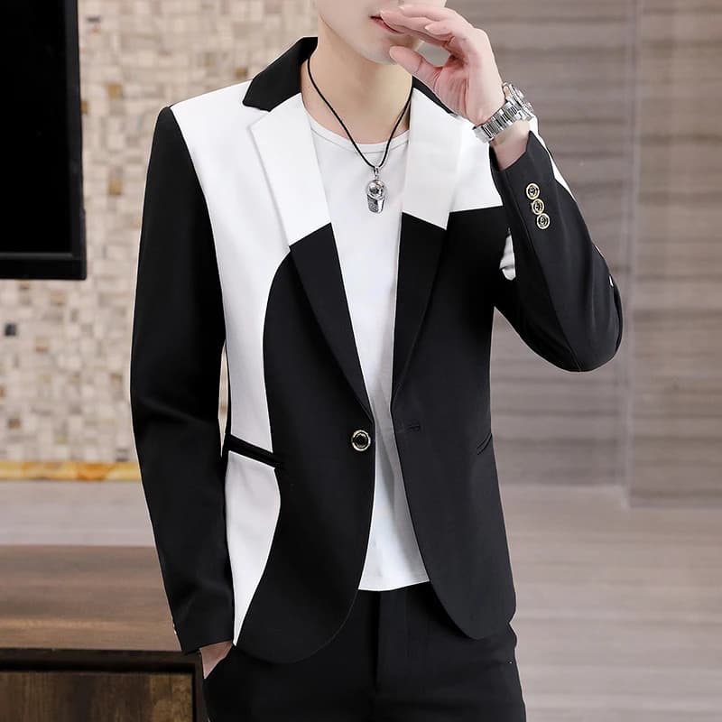 Splicing Men Blazers Slim Fit Business Casual Suit Jacket – view 2