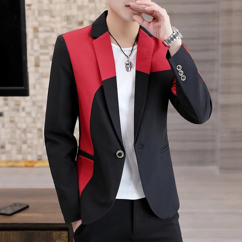 Splicing Men Blazers Slim Fit Business Casual Suit Jacket – view 3