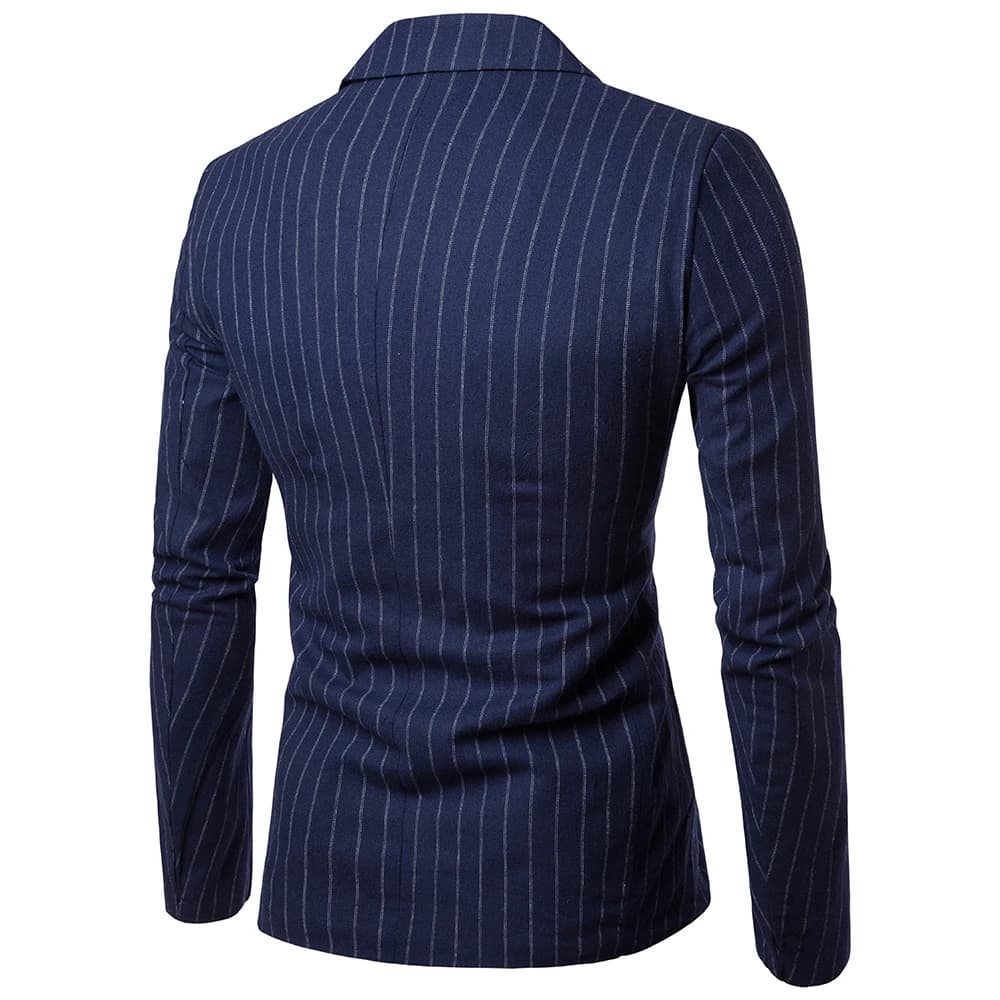 Men Long Sleeve Blazer Stripe Pattern Decorative Chest Pocket Design – view 2