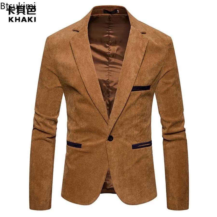 Men Leisure Corduroy Blazers Patchwork Single Button Casual Slim – view 4