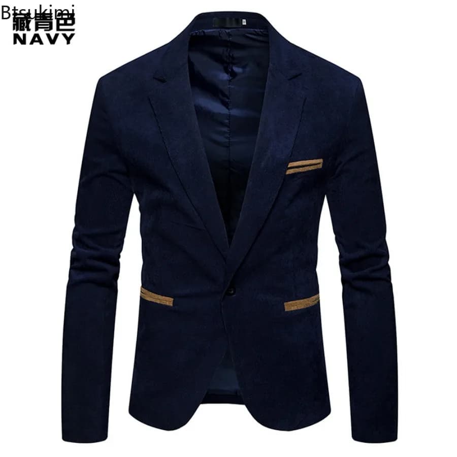Men Leisure Corduroy Blazers Patchwork Single Button Casual Slim – view 2