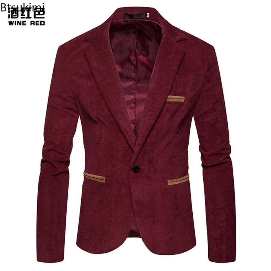 Men Leisure Corduroy Blazers Patchwork Single Button Casual Slim – view 3