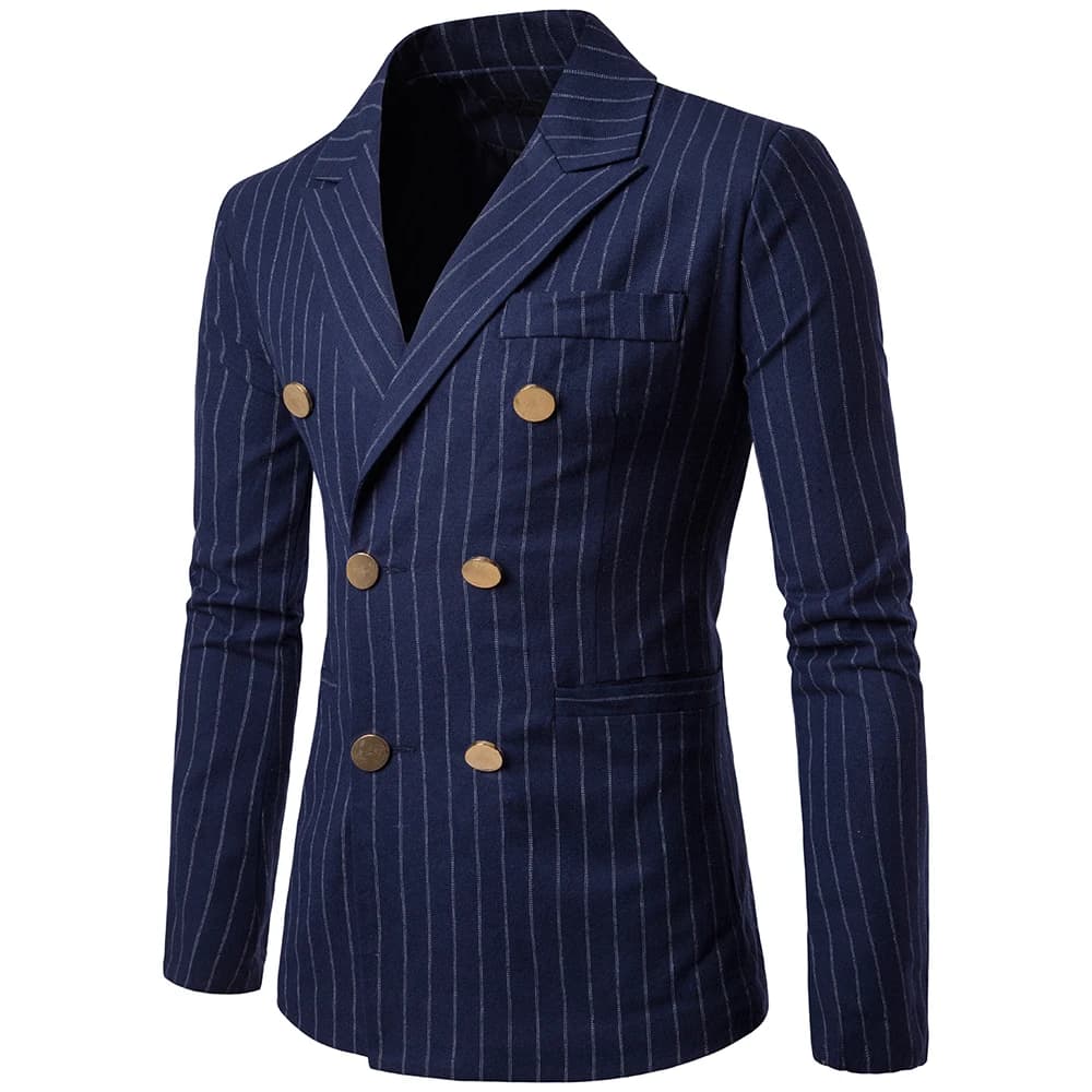 Men Long Sleeve Blazer Stripe Pattern Decorative Chest Pocket Design – view 3
